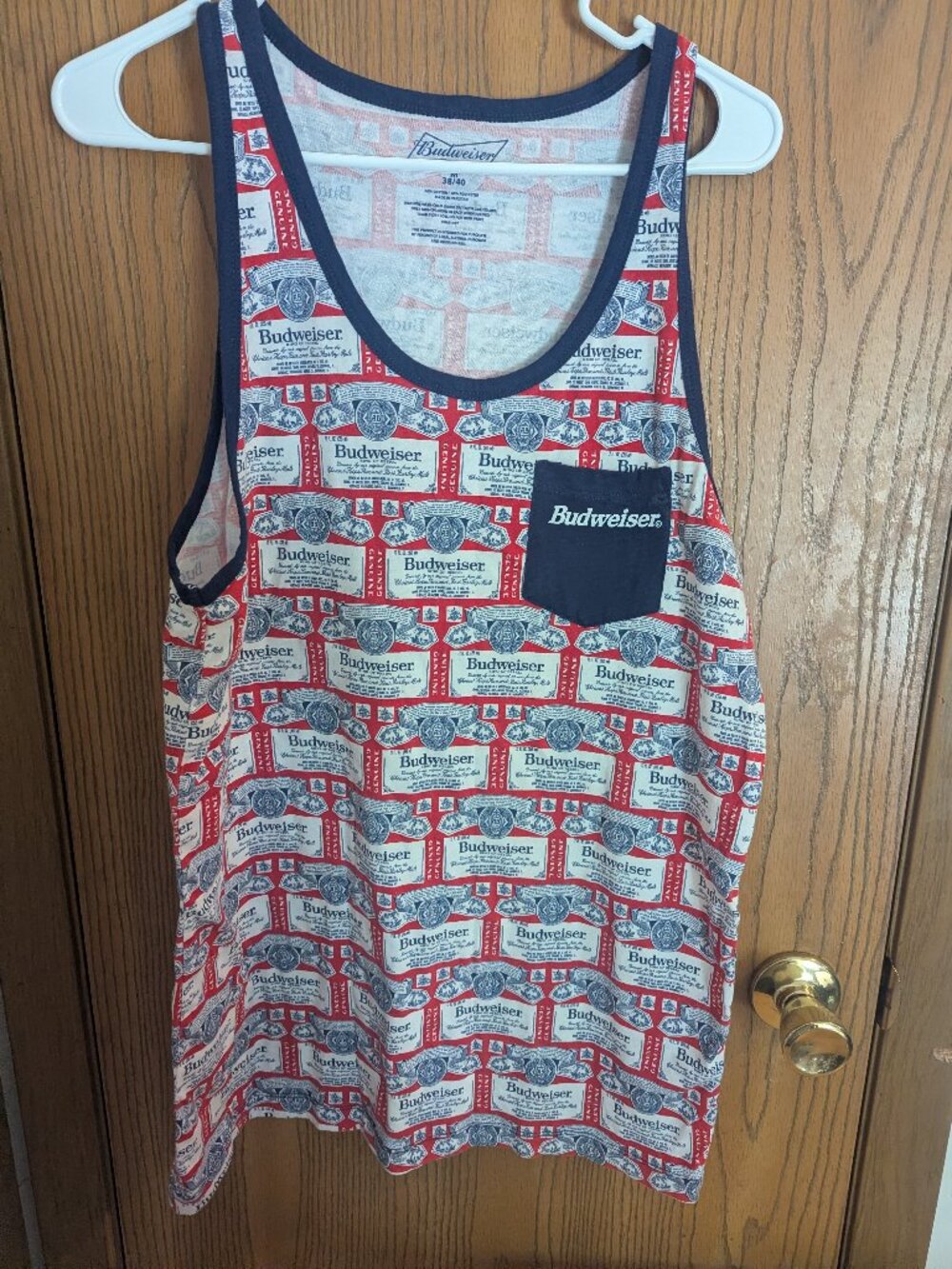 Budweiser Anheuser- Busch Tank Top Shirt w/ Pocket Red/Blue-Men's M